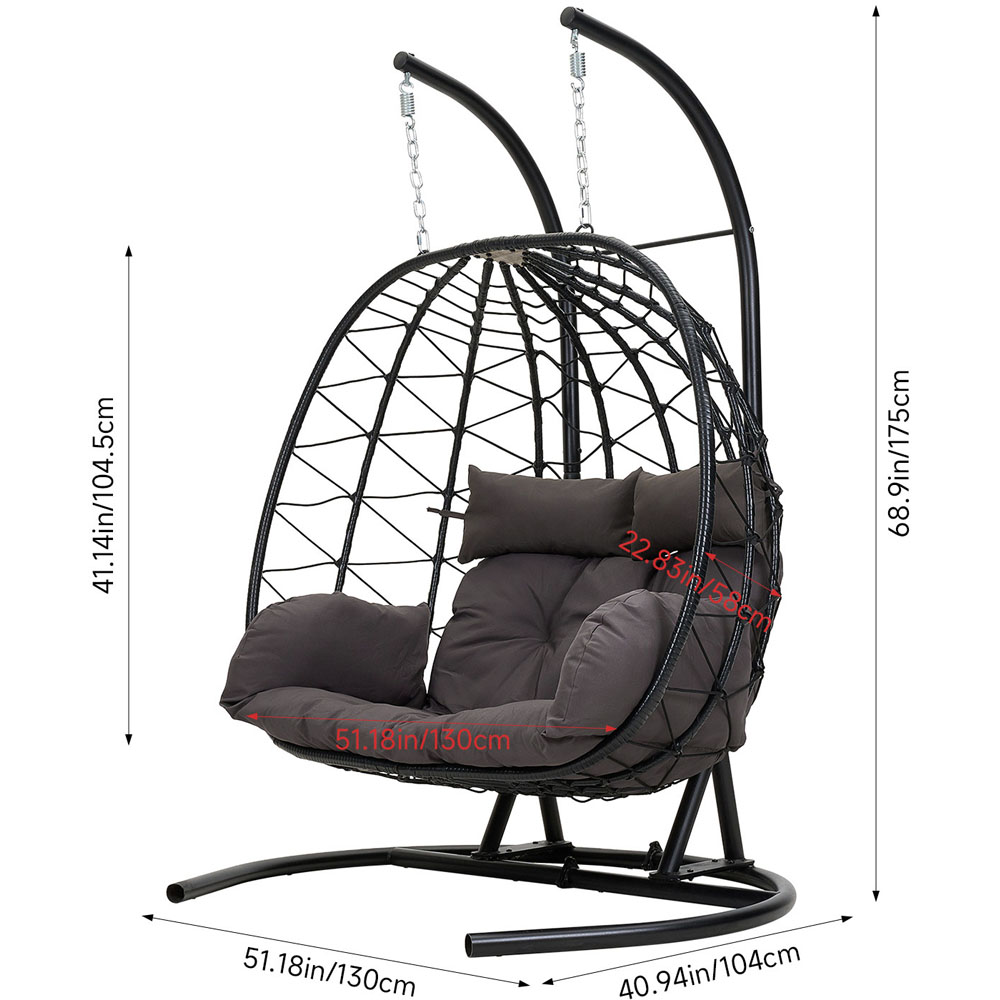 Living and Home 2 Seater Padded Swing Egg Chair with U-Shape Metal Stand Image 9
