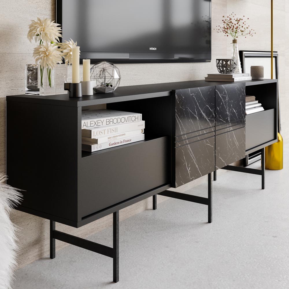Decorotika Derin Black Marble Effect TV Unit Image 3