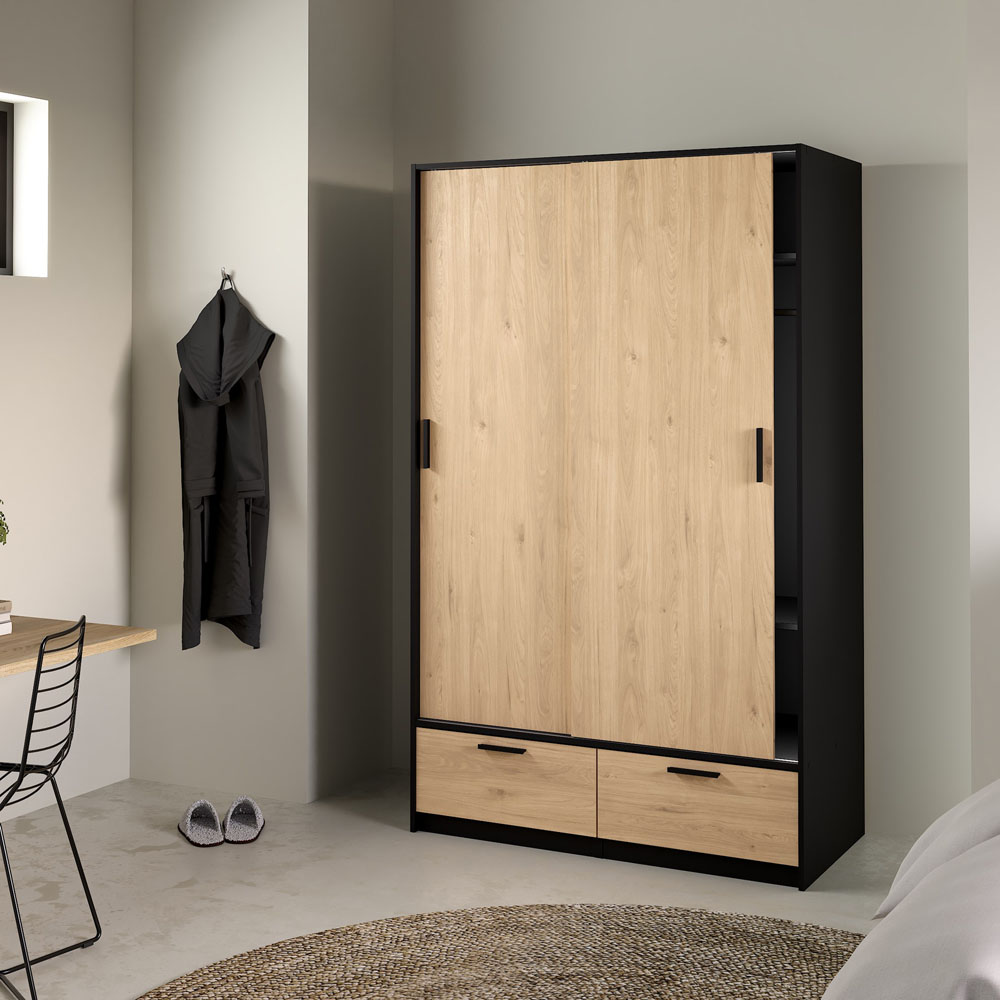 Florence Line 2 Door 2 Drawer Black and Jackson Hickory Oak Wardrobe Image 5