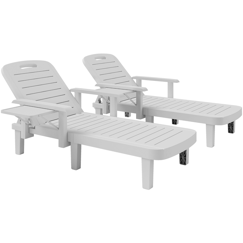 Outsunny Set of 2 White Resin Sun Lounger with Side Table Image 2