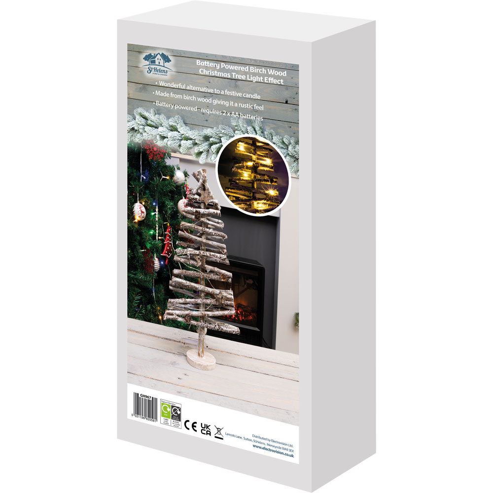 St Helens 44cm White Light Up Birch Wood Christmas Tree Image 6