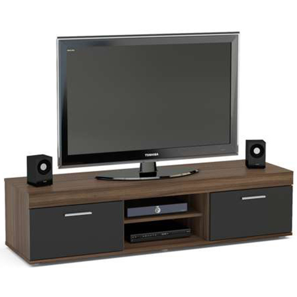 Edgeware 2 Door 2 Shelf Black and Natural TV Unit Image 2