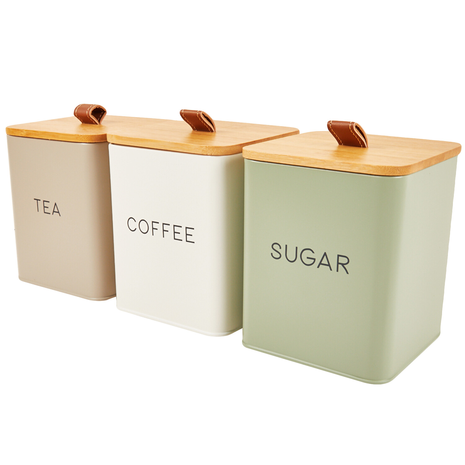 Set of 3 Neutral Canisters with Leather Handles - Multicolour Image 4