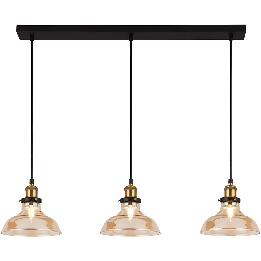 Lighting Collection 3 Light Bar Amber and Brass Pendant Light Image 3