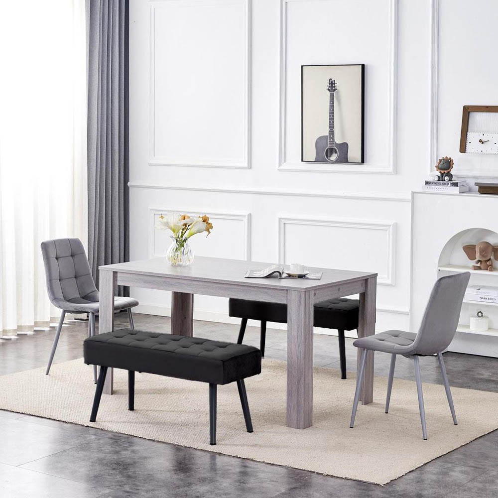Portland 4 Seater Velvet Wooden Dining Set with Bench Grey and Black Image 5