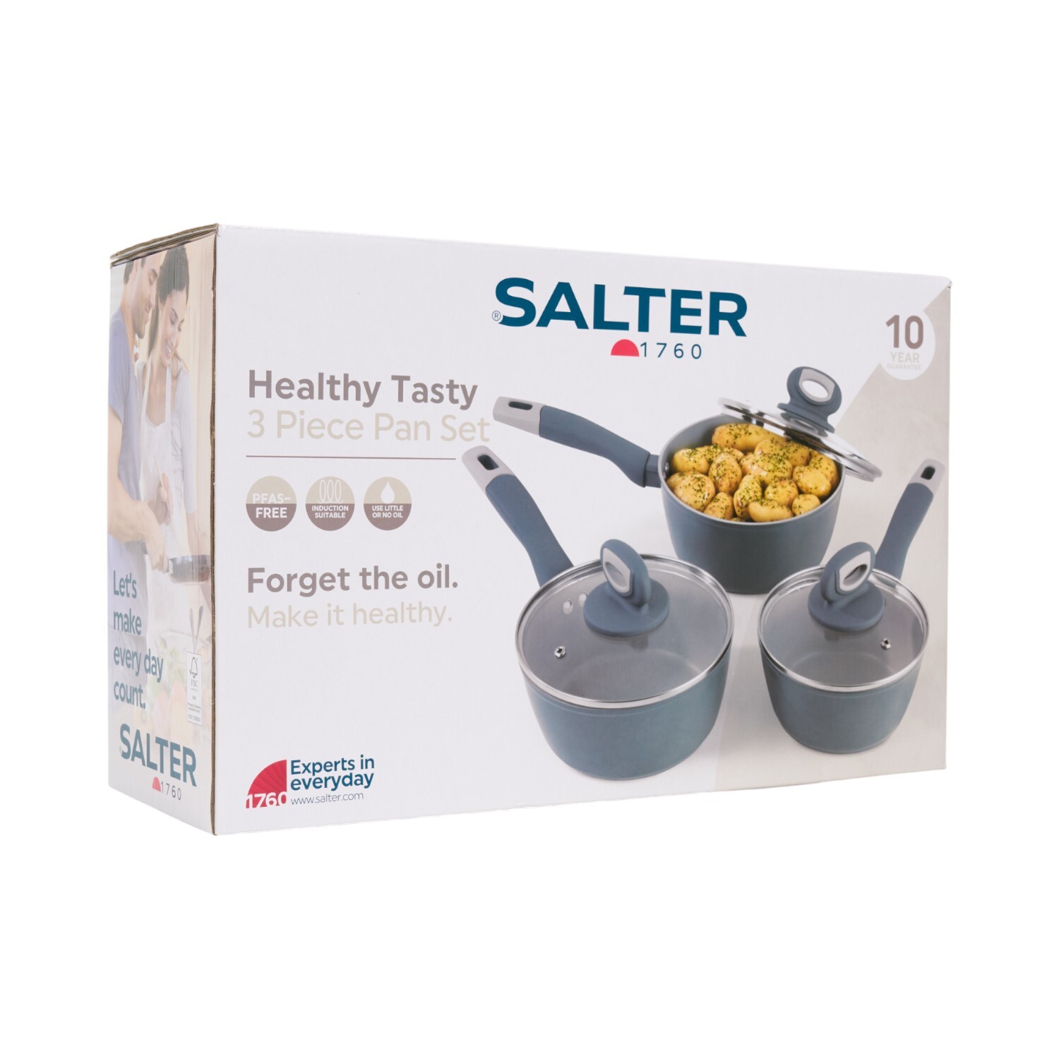Salter 3 Piece Healthy Tasty Saucepan Set Grey Image 2
