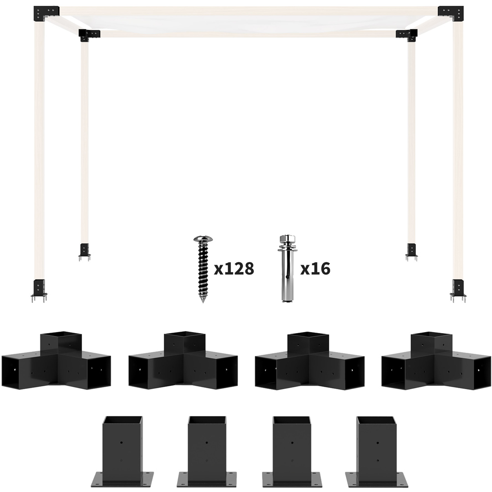 Outsunny Pergola Kit with 3 Way Corner Brackets and Post Base Image 3