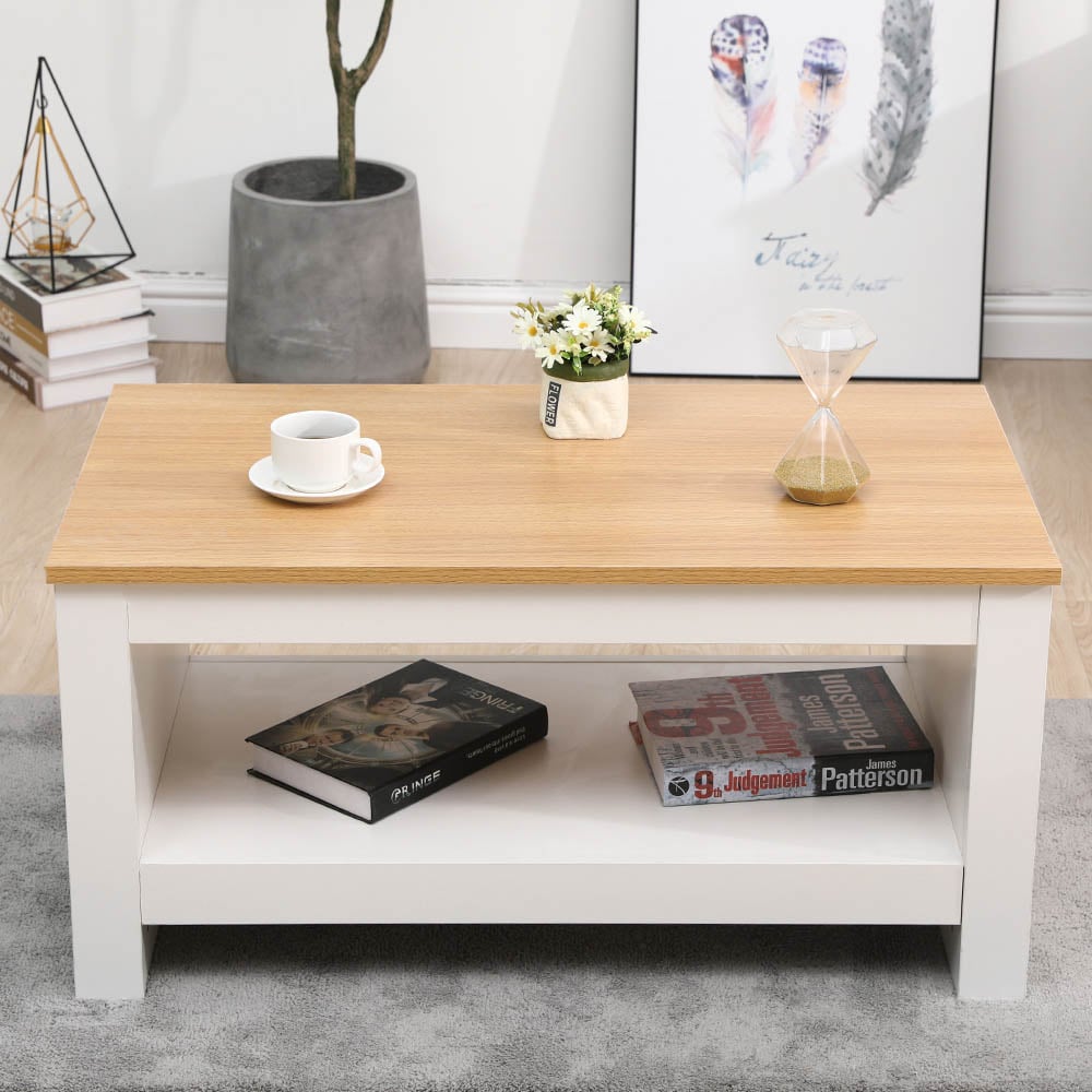 FurnitureHMD Single Shelf White and Oak Effect Wooden Coffee Table Image 7