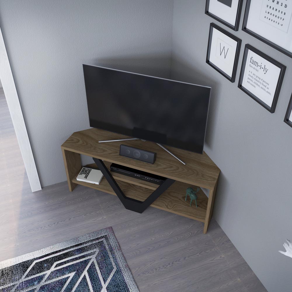 Decorotika Karin 2 Sheld Oud Oak and Black Modern Corner TV Unit Image 4