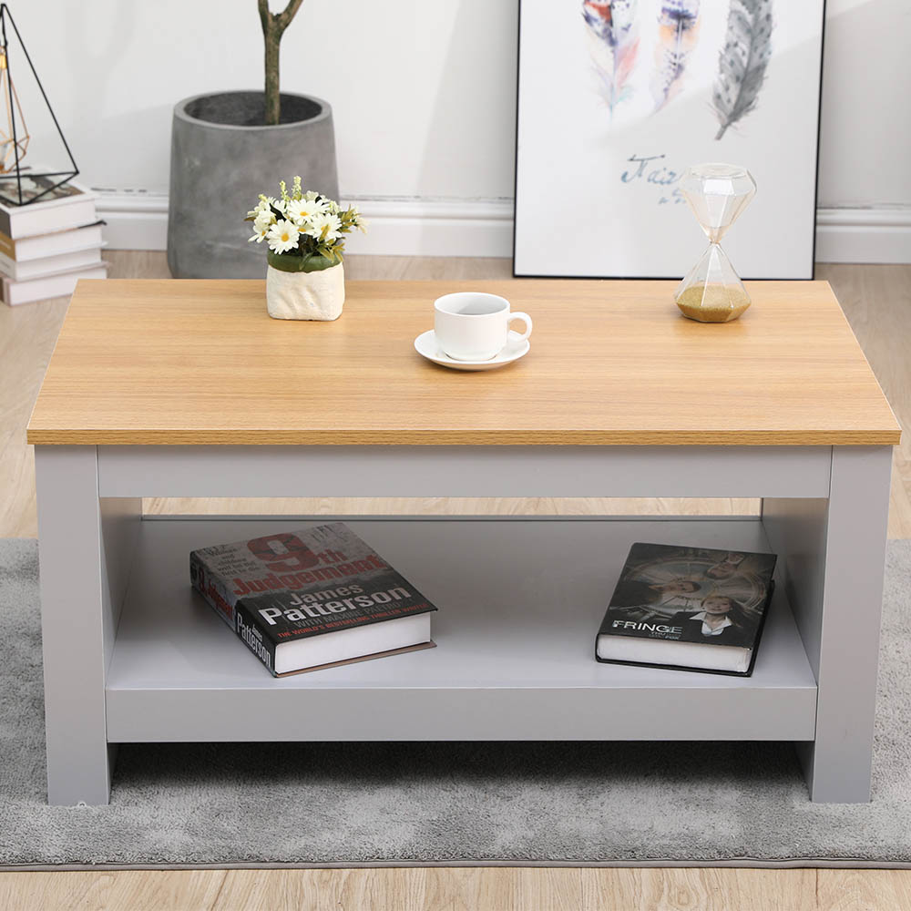 FurnitureHMD Single Shelf Grey and Oak Effect Wooden Coffee Table Image 7