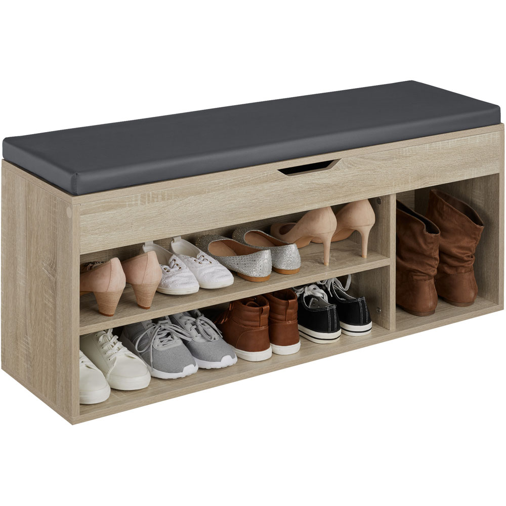 tectake Natalya 4 Compartment Oak Sonoma Shoe Bench with Soft Cushion Image 3