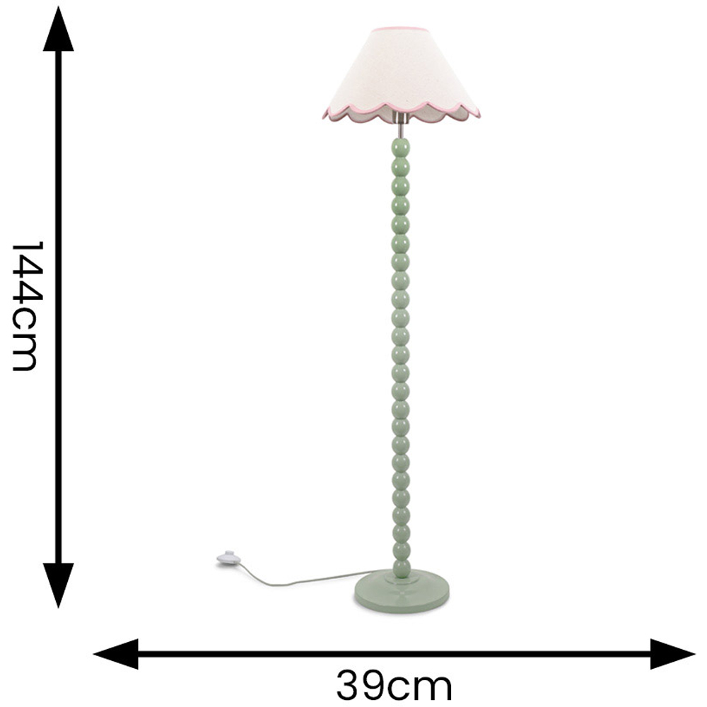 ValueLights Bobbins Natural and Pink Scallop Shade Sage Green LED Floor Lamp Image 6