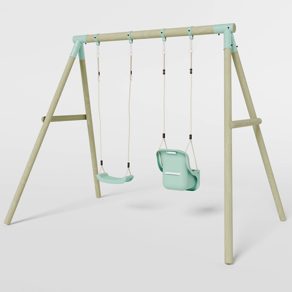 Mercia Wooden Round Pole Single Swing and Baby Seat Swing Set Image 4