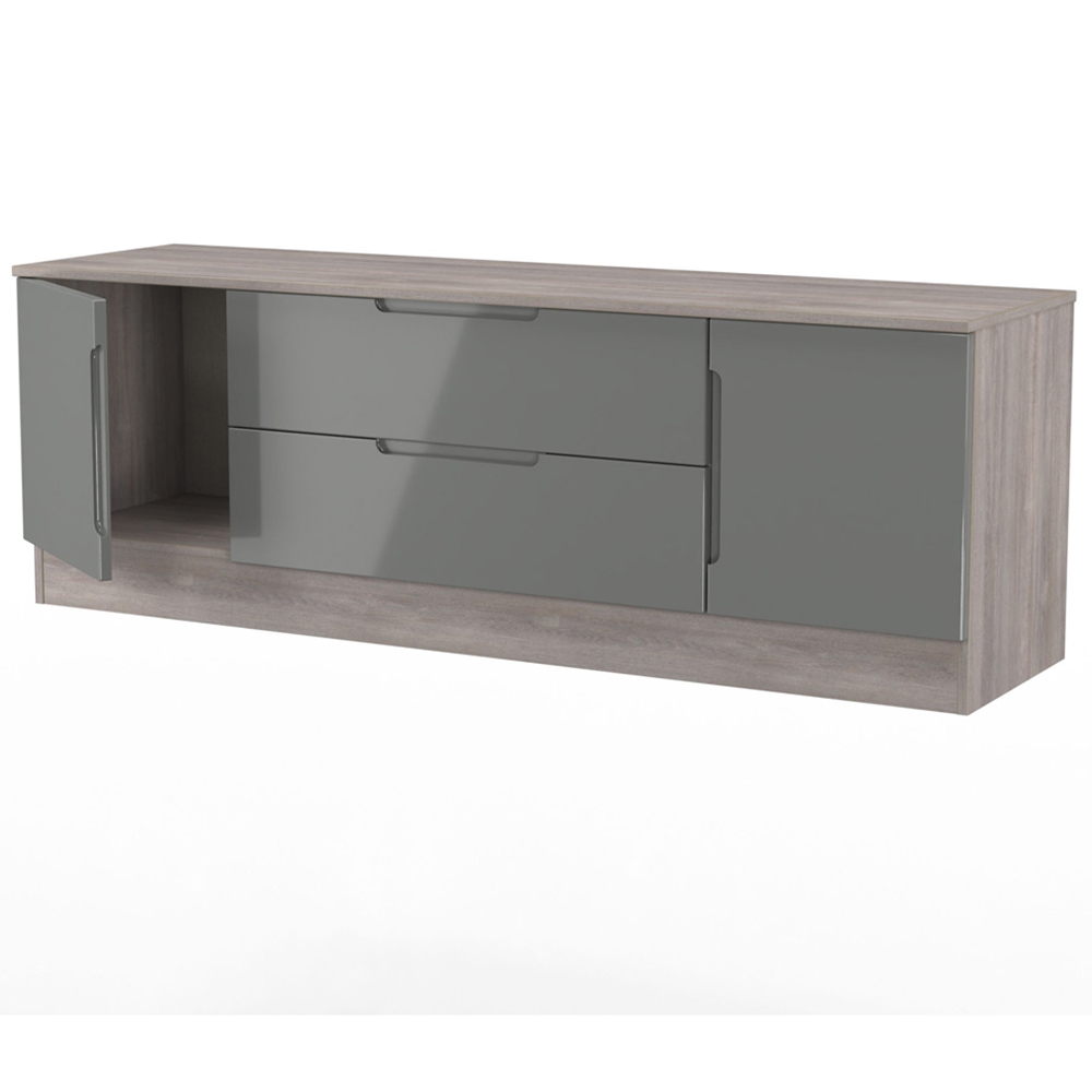 Crowndale Milan 2 Door 2 Drawer Grey Gloss and Grey Oak Wide TV Unit Ready Assembled Image 5