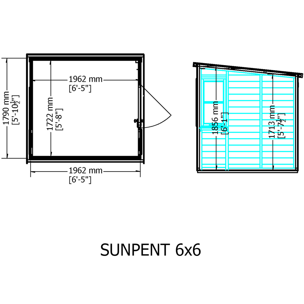 Shire 6 x 6ft Shiplap Style B Sun Pent Shed Image 9