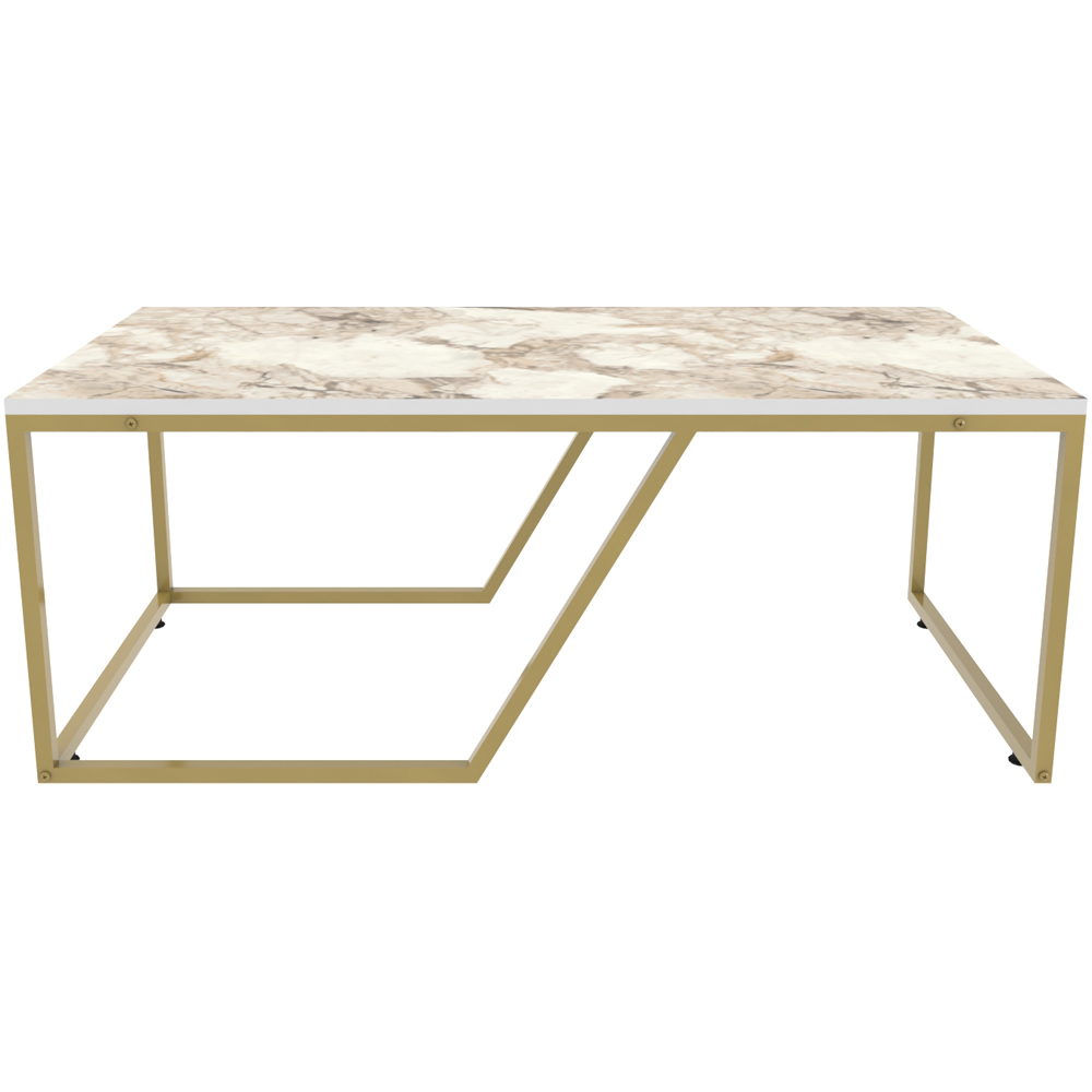 Decorotika Wendy White Marble Effect and Gold Industrial Coffee Table Image 3