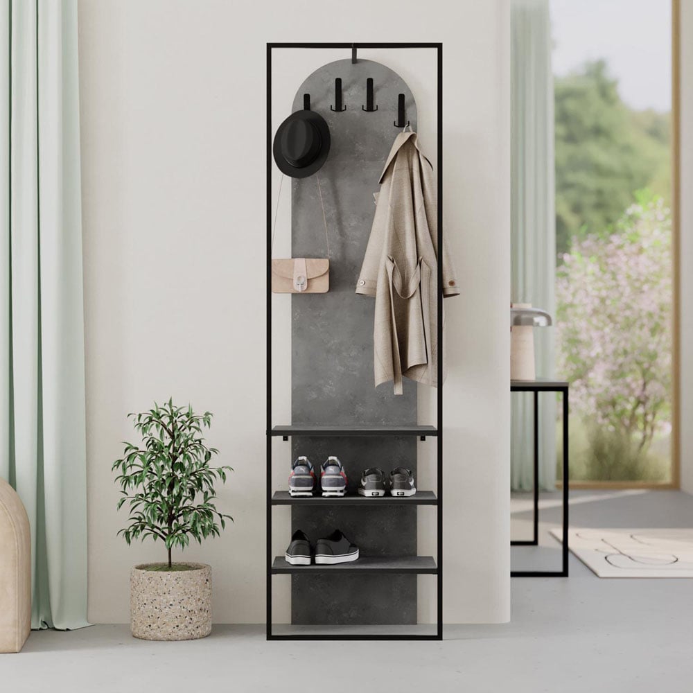FWStyle Archy 3 Shelf Retro Grey Coat Rack Stand with Shoe Storage Image 3