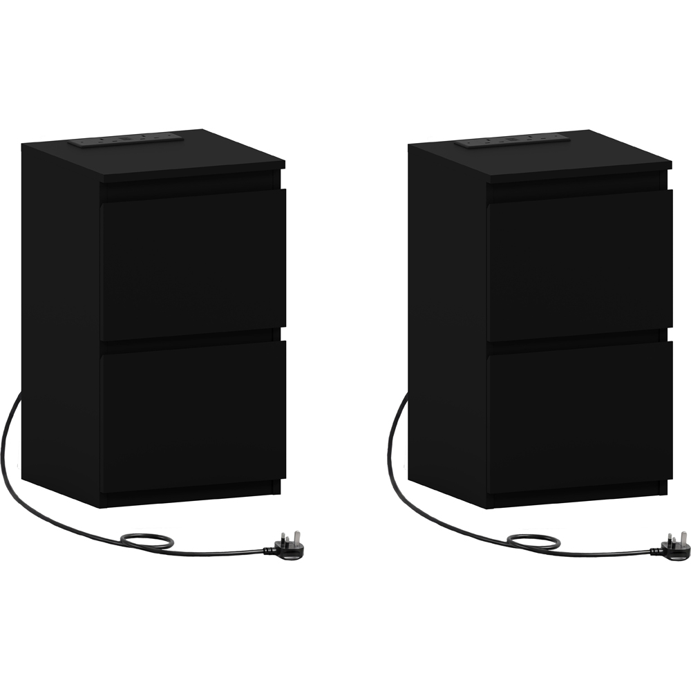 VIDA DESIGNS Denver 2 Drawer Black Bedside Chest with Power Outlet Set of 2 Image 2