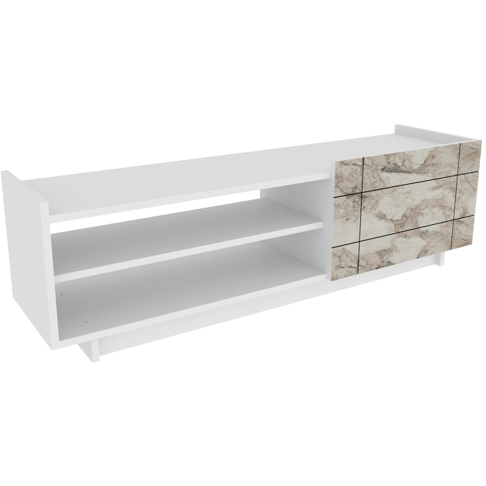Decorotika Valantina Single Door 2 Shelf White Marble Effect and White TV Unit Image 2