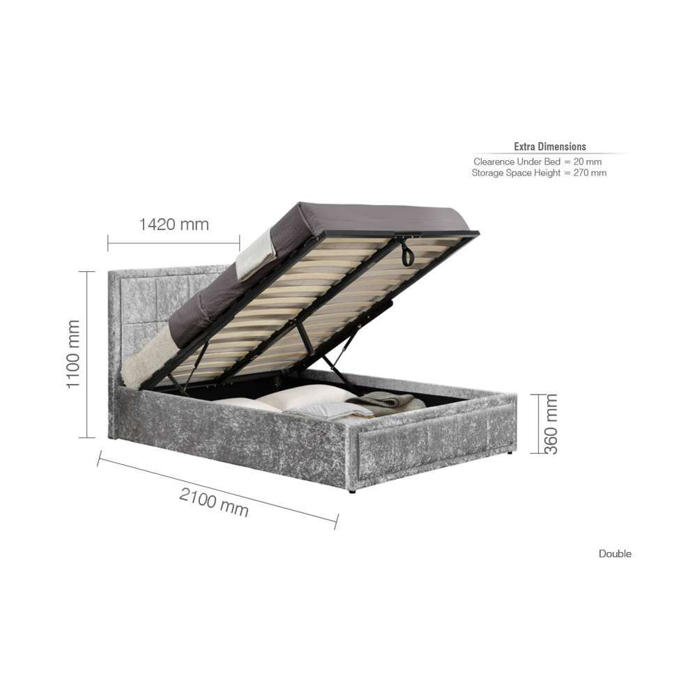 Hannover Double Grey Ottoman Bed Frame Image 8