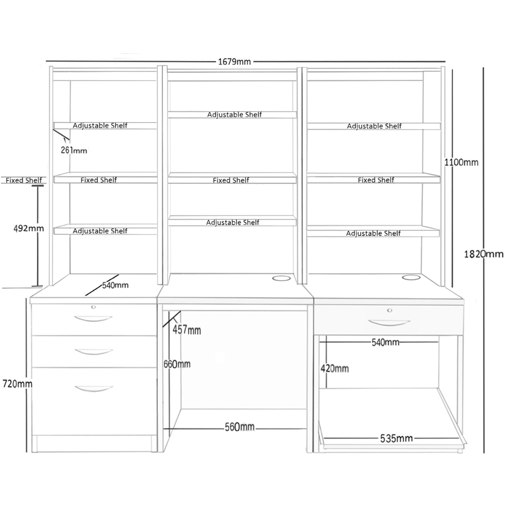 R White Cabinets SET-14-IN-BH Desk Drawer Printer Unit and Hutch Bookcase Home Office Furniture Set Image 4