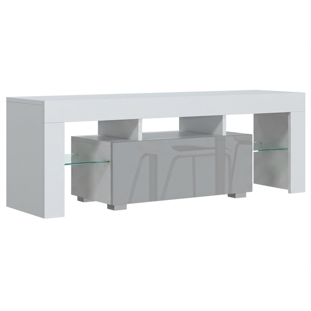 Creative Furniture Floe White and Grey Gloss Single Door 3 Shelf TV Unit Image 4