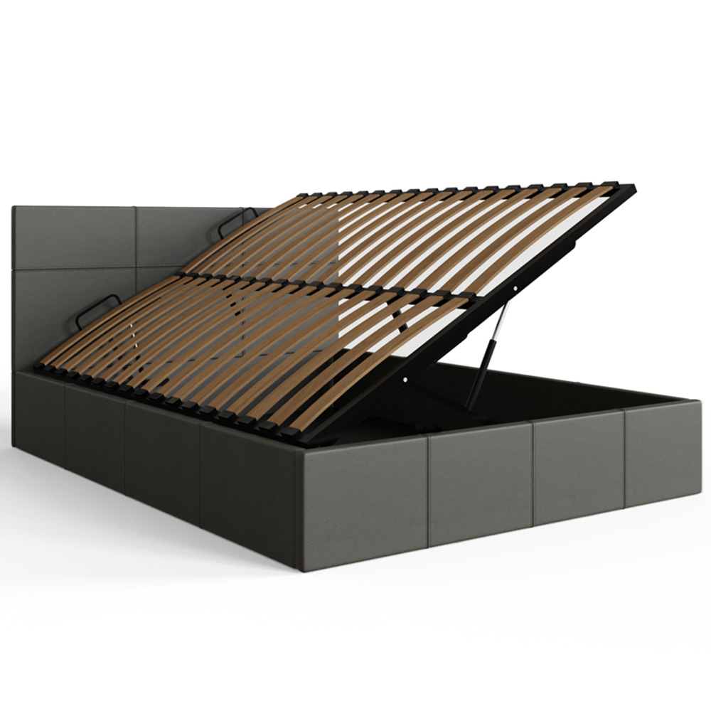 GFW Double Grey Faux Leather Side Lift Ottoman Bed with Bonnell Mattress Image 4