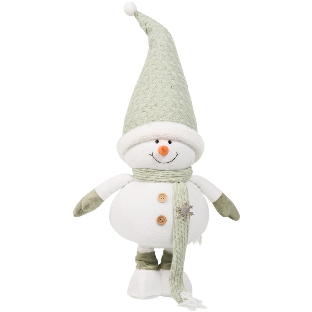 Extendable Cosy Sage Snowman Standing Decoration - Sage and White Image 1
