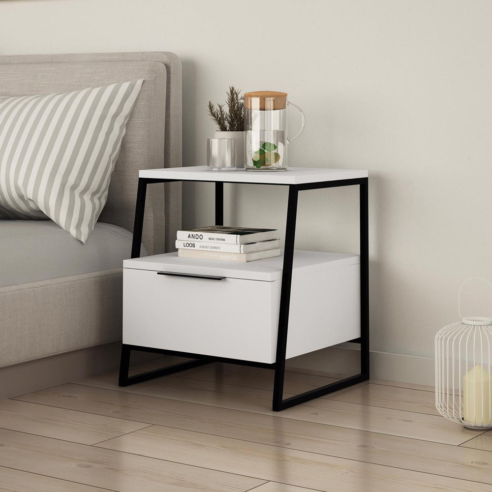 FWStyle Pal Single Drawer White Bedside Table Image 3
