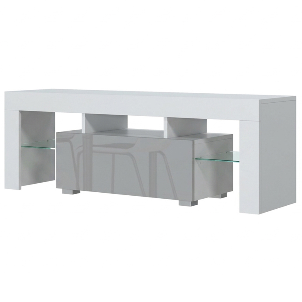 Creative Furniture Floe White and Grey Gloss Single Door 3 Shelf TV Unit Image 2