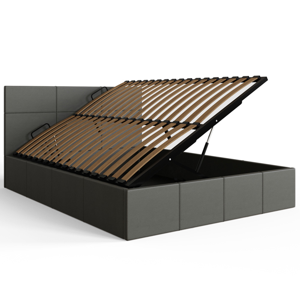 GFW King Size Grey Faux Leather Side Lift Ottoman Bed with Bonnell Mattress Image 4