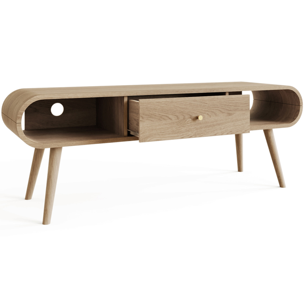 GFW Vionna Single Drawer Single Shelf Natural Oak Curved TV Unit Image 3