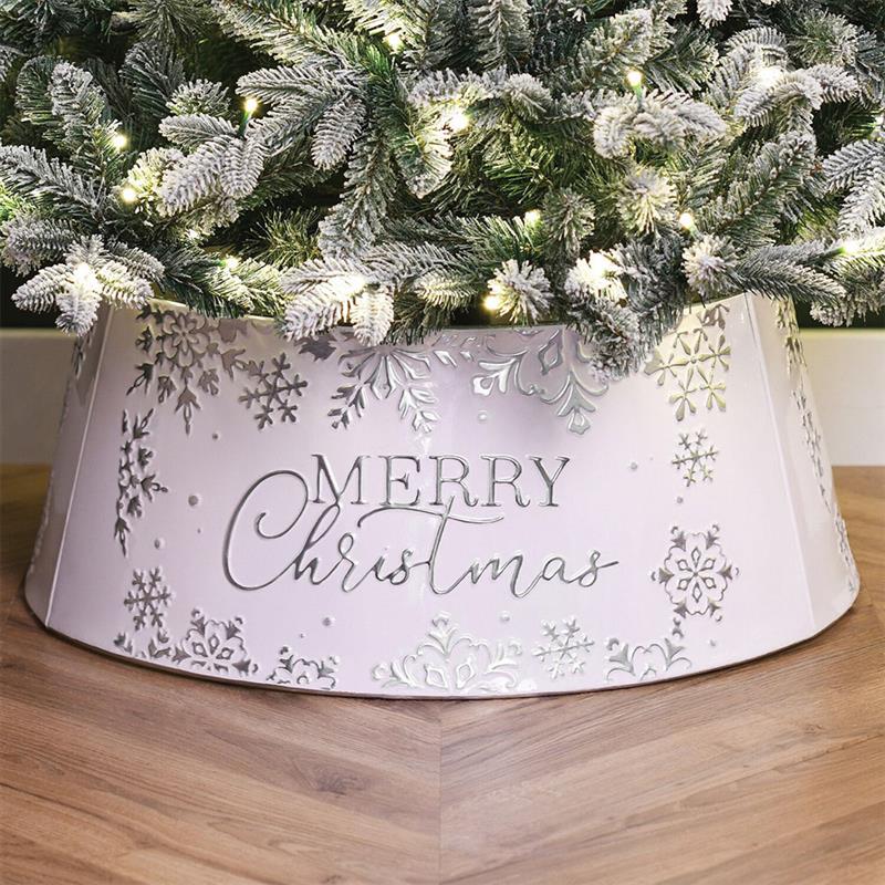 Merry Christmas Metal Tree SkirtWhite and Silver Image 3