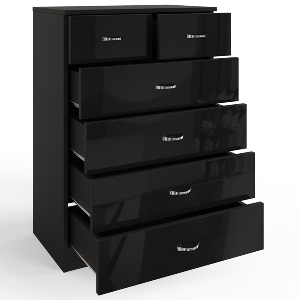 FWStyle Chilton 6 Drawer Black Gloss Chest of Drawers Image 3