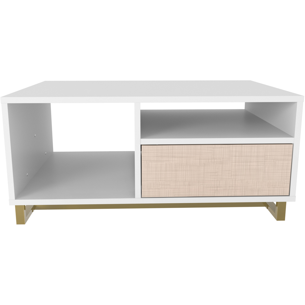 Decorotika Utopie 2 Door 2 Shelf White and Beige Modern Coffee Table Image 2