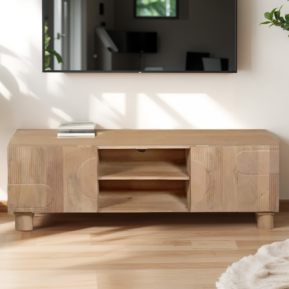 IH Design Ajmer 2 Door 2 Shelf Solid Wood TV Unit Image 1