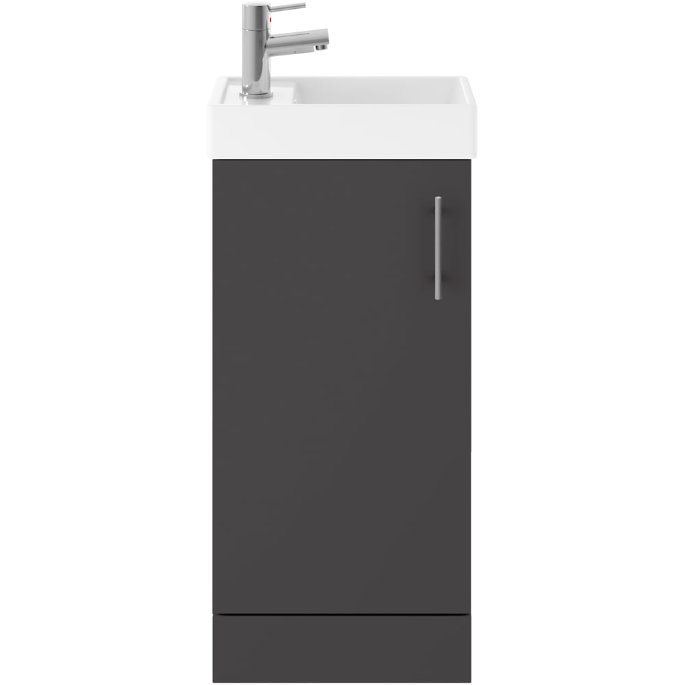 nuie Vault Single Door Gloss Grey Floor Standing Compact Vanity Unit with Ceramic Basin 400mm Image 1