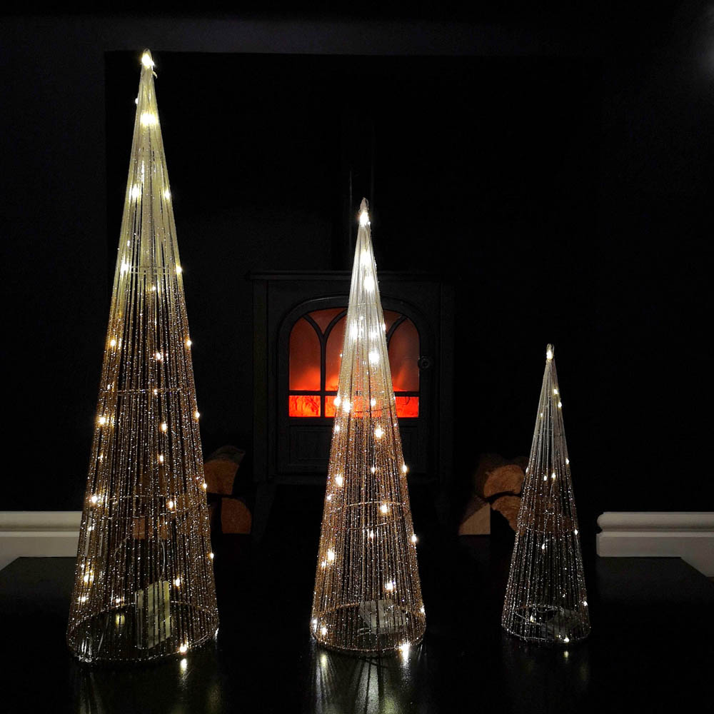 Samuel Alexander 3 Piece 90 Warm White LED Gold Tree Cone Obelisk Set Image 7
