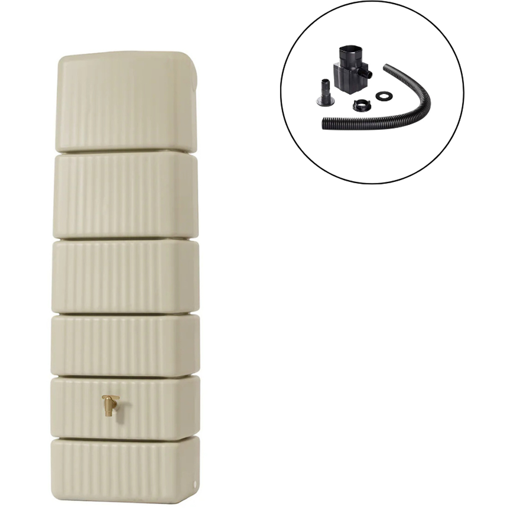 Graf Beige Tall and Slim Water Butt Tank with Tap and Diverter Kit 330L Image 2