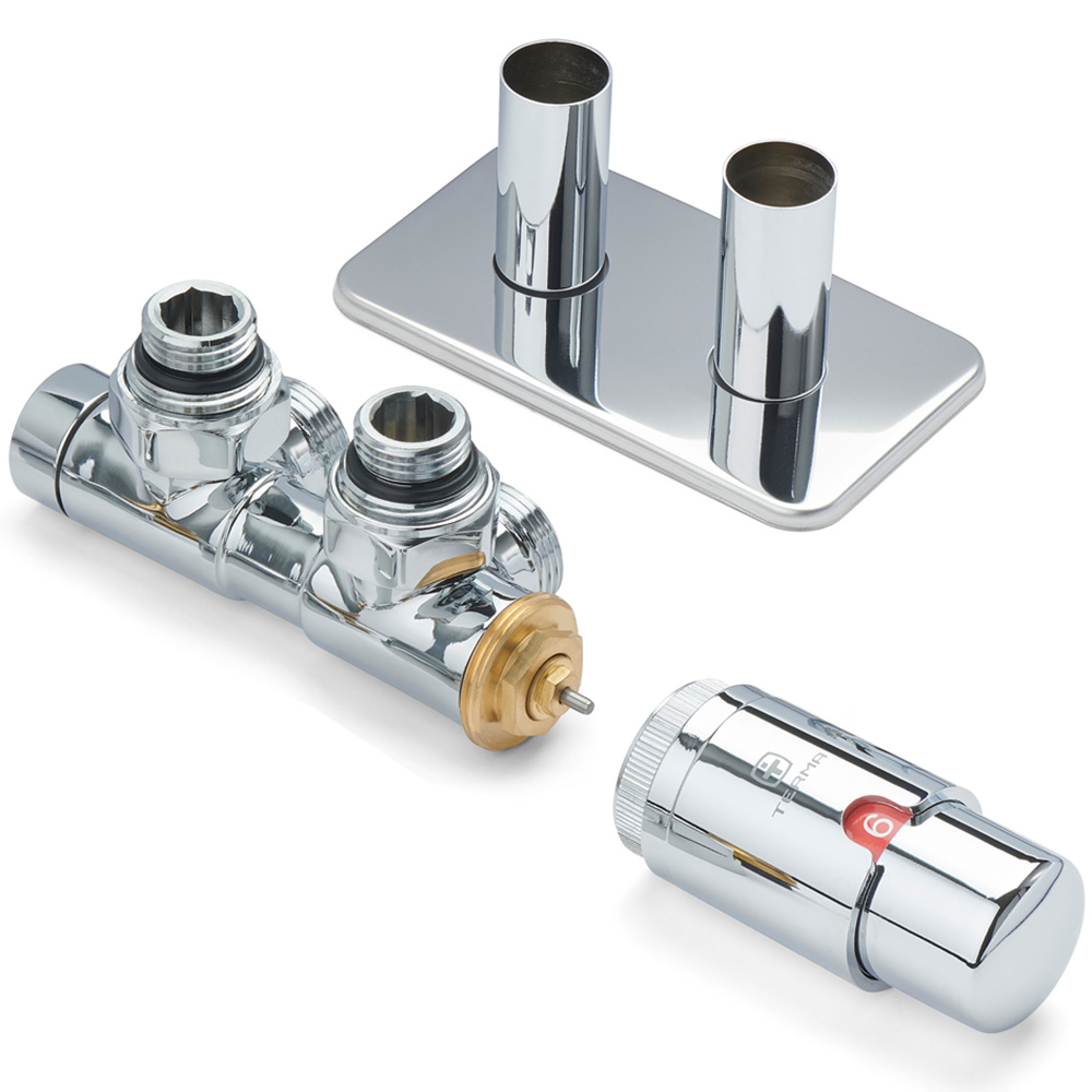 Terma Vario Chrome Right Sided Twins Angled Integrated Thermostatic Radiator Valve Set 50mm Image 2