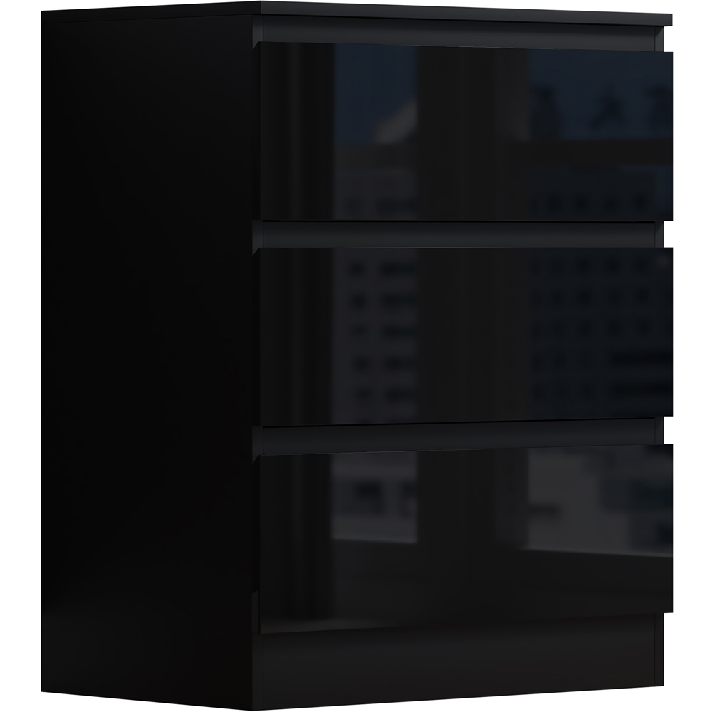 FWStyle Stora 3 Drawer Black Gloss Chest Of Drawers Image 2