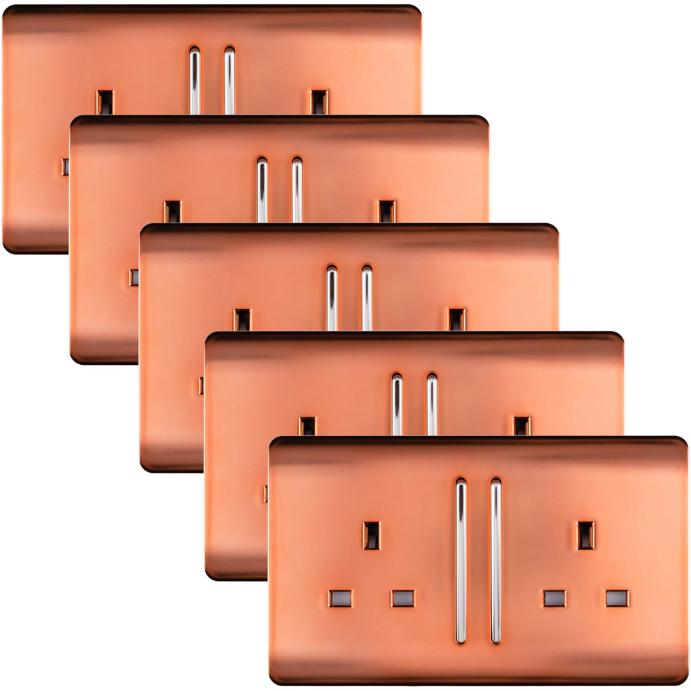 Trendi Switch 2 Gang Long Switch Copper Plug Socket 5 Pack Image 1