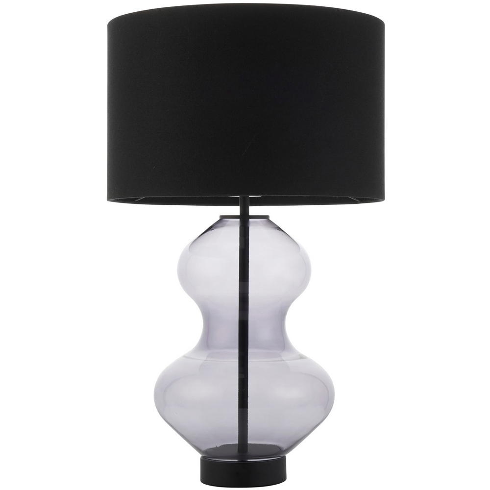 Merano Lecce Matt Black Grey Tinted Glass Black Cotton Fabric Shade Table Lamp Image 1