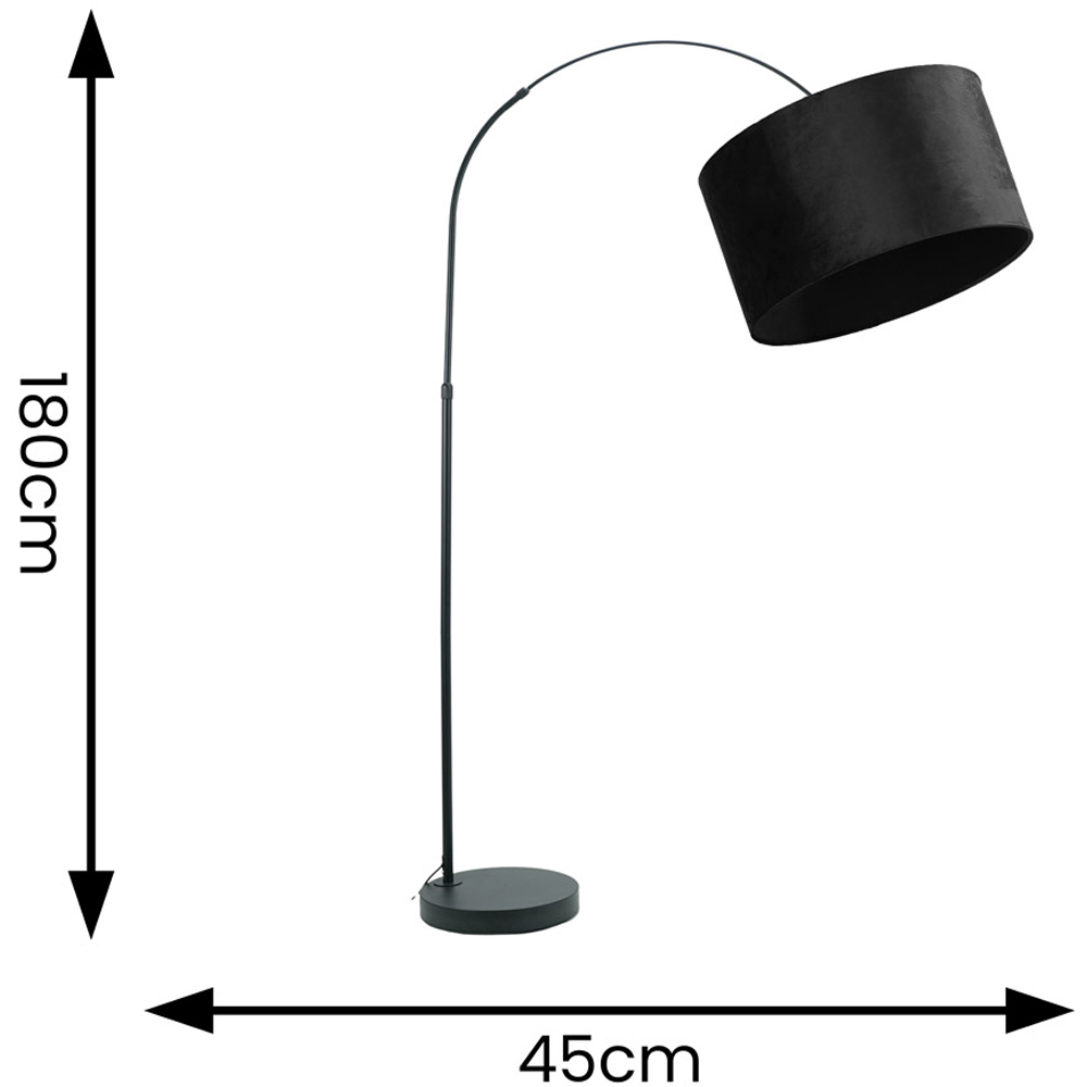 ValueLights Louis Black Velvet Drum Shade Black Curved LED Floor Lamp Image 4