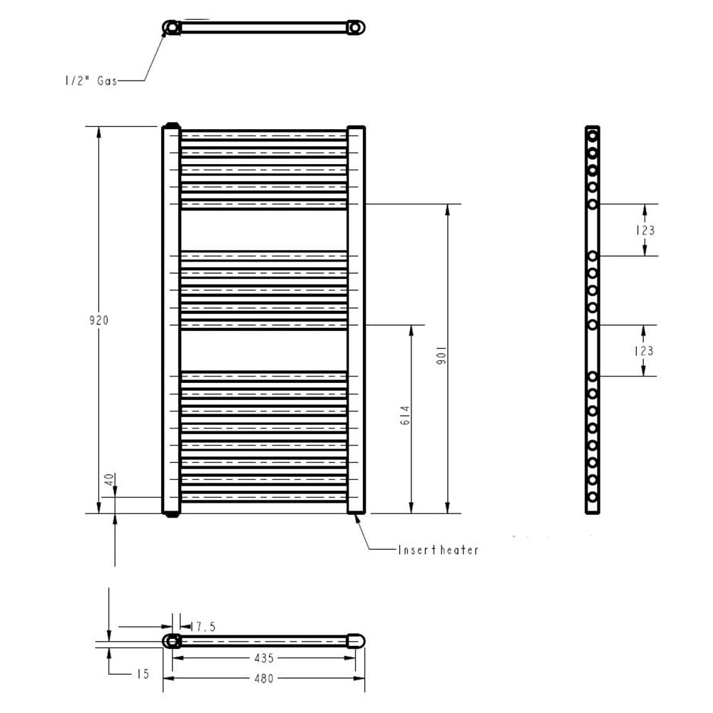 nuie Chrome 300W Round Electric Towel Rail 920 x 480mm Image 2
