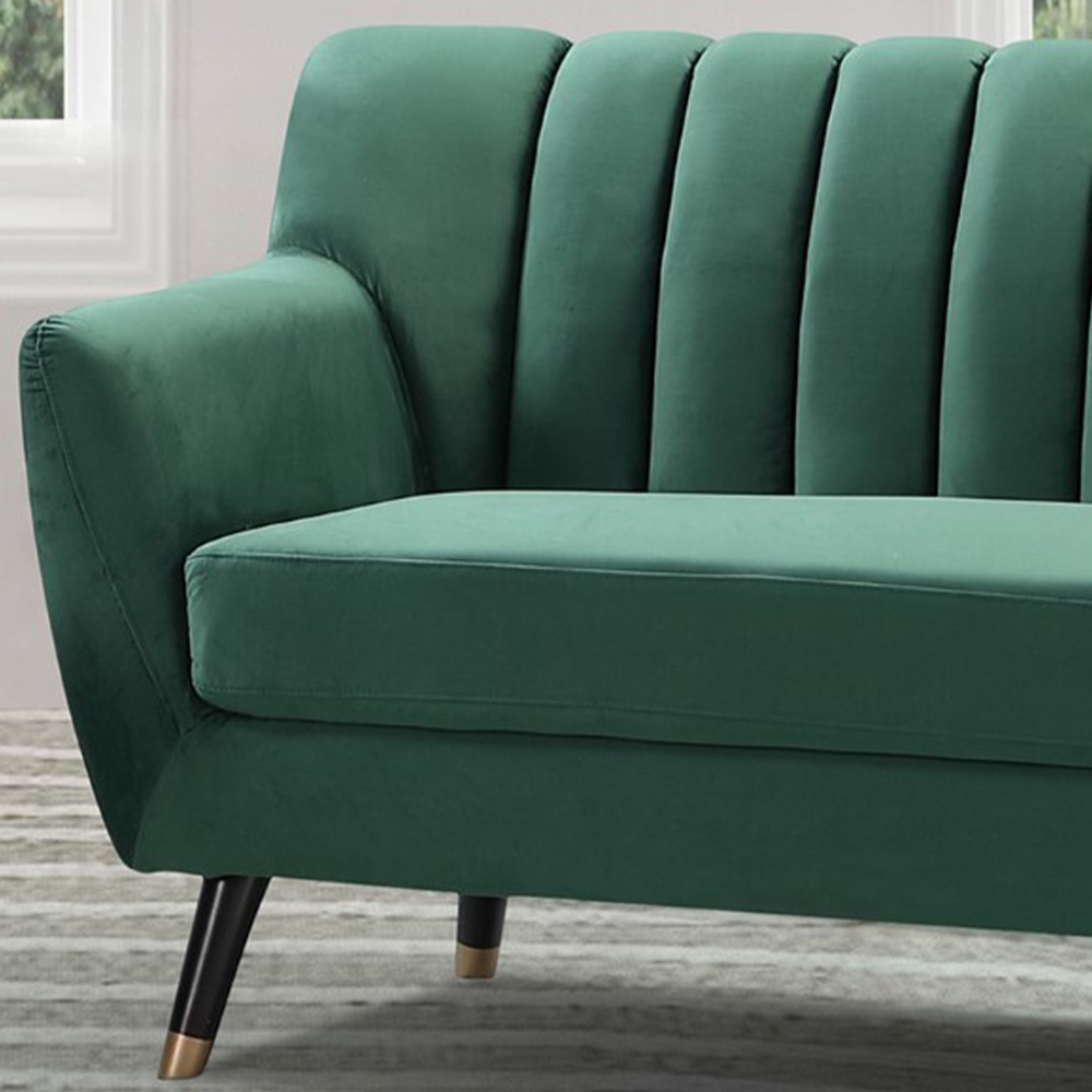 Morgan 3 Seater Green Plush Velvet Sofa Image 2