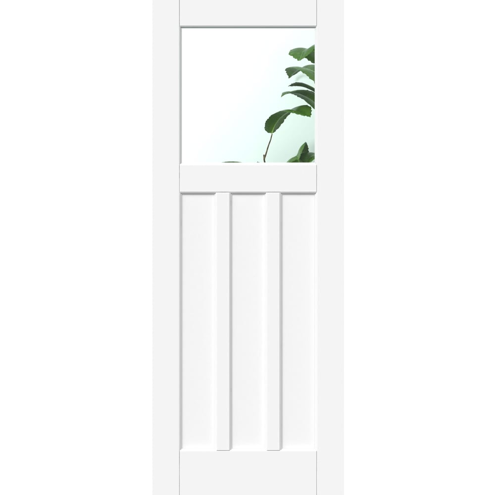 Green & Taylor White Primed 1930s 3 Panel Clear Glass Internal Door 1981 x 686mm Image