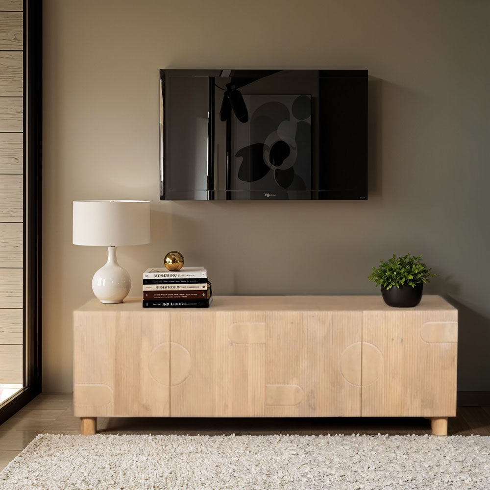 IH Design Ajmer 4 Door Solid Wood Large Low Board TV Cabinet Image 6