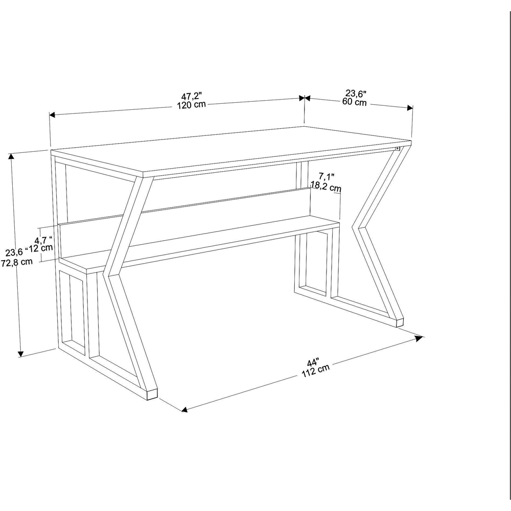 Decorotika Wake Single Shelf Computer Desk Black and White Image 7