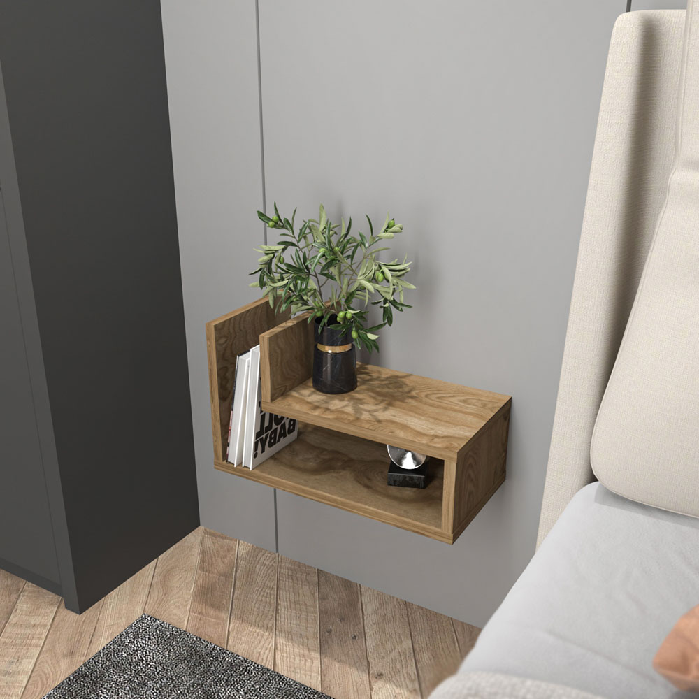 Decorotika Lara 2 Shelf Oud L Shaped Floating Bedside Table Image 5